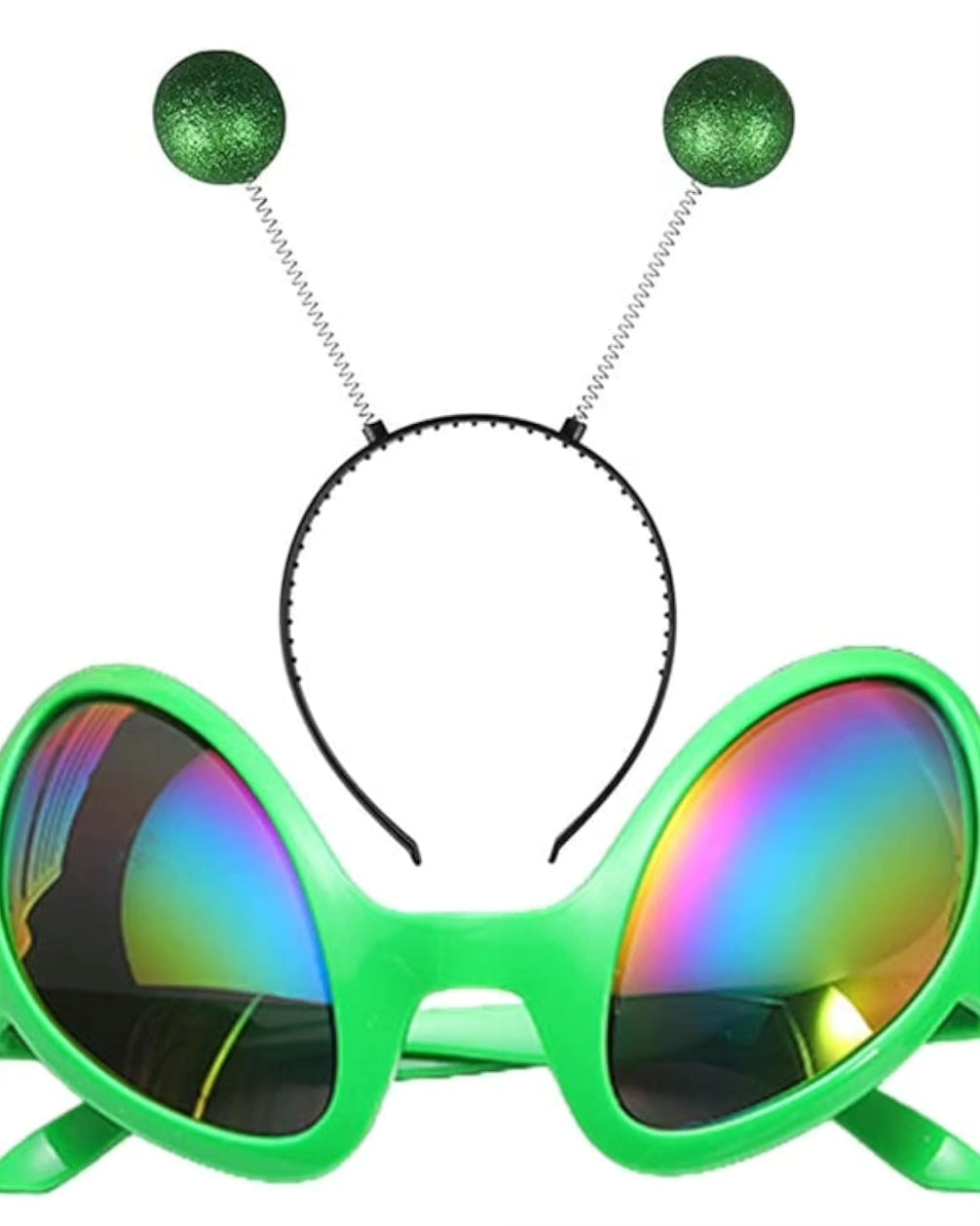 2 Pieces Alien Glasses Alien Costume Sunglasses with 2 Pieces Martian Antenna Headband Boppers